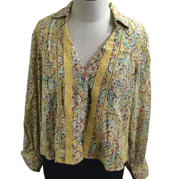 PILCRO Floral Top Yellow Womens Size Small - Picture 2 of 6